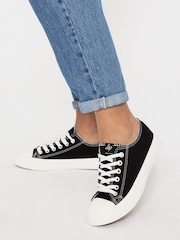 Lipsy Black Canvas Regular Fit Low Top Lace Up Canvas Trainer - Image 1 of 4