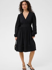Kaffe Black V-Neck Midi Dress - Image 2 of 7