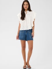 Kaffe White Kafiona Short Sleeve Frill Top - Image 2 of 5