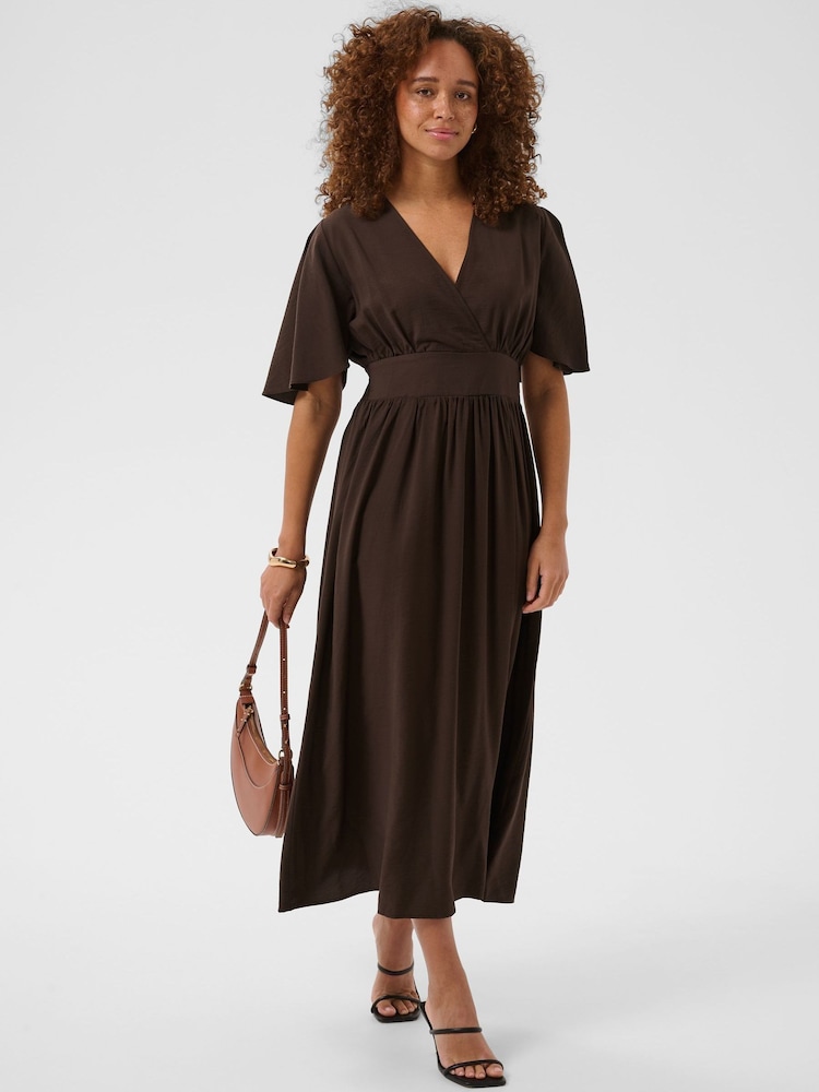 Kaffe Brown KAsirena V-Neck Midi Dress - Image 1 of 7 Kaffe Brown KAsirena V-Neck Midi Dress - Image 1 of 7