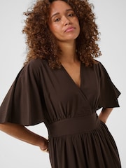 Kaffe Brown KAsirena V-Neck Midi Dress - Image 4 of 7