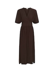 Kaffe Brown KAsirena V-Neck Midi Dress - Image 6 of 7