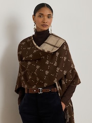 Lauren Ralph Lauren Brown Plaid & Logo Jacquard Reversible Ruana Cape Scarve - Image 1 of 8