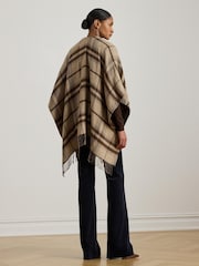 Lauren Ralph Lauren Brown Plaid & Logo Jacquard Reversible Ruana Cape Scarve - Image 3 of 8