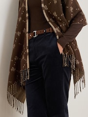 Lauren Ralph Lauren Brown Plaid & Logo Jacquard Reversible Ruana Cape Scarve - Image 4 of 8