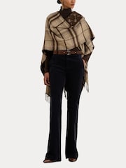Lauren Ralph Lauren Brown Plaid & Logo Jacquard Reversible Ruana Cape Scarve - Image 7 of 8