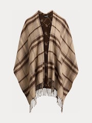 Lauren Ralph Lauren Brown Plaid & Logo Jacquard Reversible Ruana Cape Scarve - Image 8 of 8