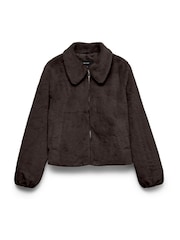 VERO MODA Brown Plush Faux Fur Short Jacket - Image 5 of 5