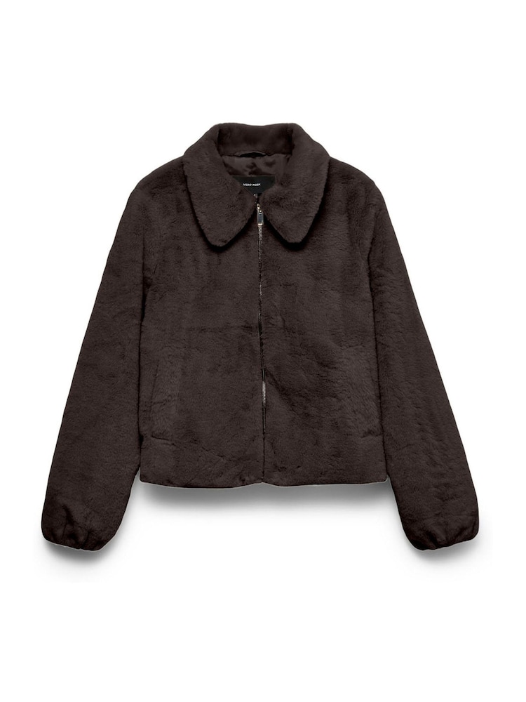 VERO MODA Brown Plush Faux Fur Short Jacket - Image 5 of 5