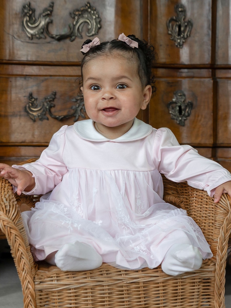 Emile Et Rose Pink Molly - Jersey Dress With Embroidered Tulle Overlay & Tights - Image 1 of 6 Emile Et Rose Pink Molly - Jersey Dress With Embroidered Tulle Overlay & Tights - Image 1 of 6