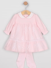 Emile Et Rose Pink Molly - Jersey Dress With Embroidered Tulle Overlay & Tights - Image 2 of 6