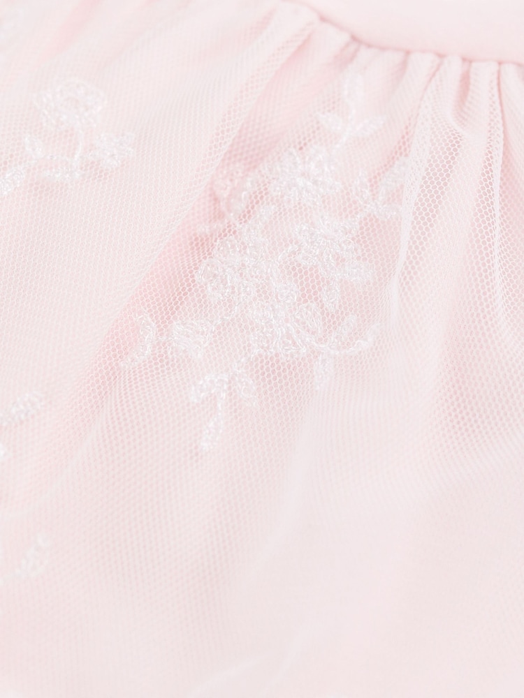 Emile Et Rose Pink Molly - Jersey Dress With Embroidered Tulle Overlay & Tights - Image 6 of 6 Emile Et Rose Pink Molly - Jersey Dress With Embroidered Tulle Overlay & Tights - Image 6 of 6
