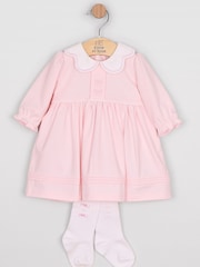 Emile Et Rose Pink Maggie - Jersey Dress With Embroidered Bows, Large Collar & Tights - Image 2 of 4