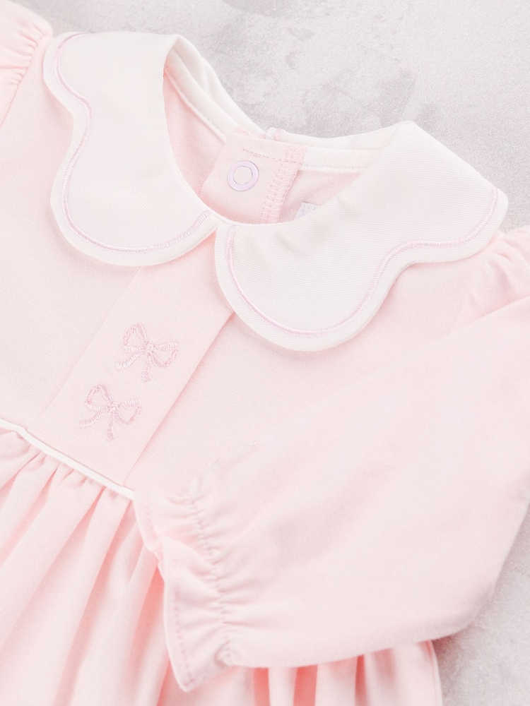 Emile Et Rose Pink Maggie - Jersey Dress With Embroidered Bows, Large Collar & Tights - Image 4 of 4 Emile Et Rose Pink Maggie - Jersey Dress With Embroidered Bows, Large Collar & Tights - Image 4 of 4