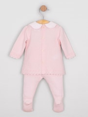 Emile Et Rose Pink Minny - Knitted Two-Piece With Large Embroidered Collar, Foot-in Leggings & Hat Set - Image 4 of 7
