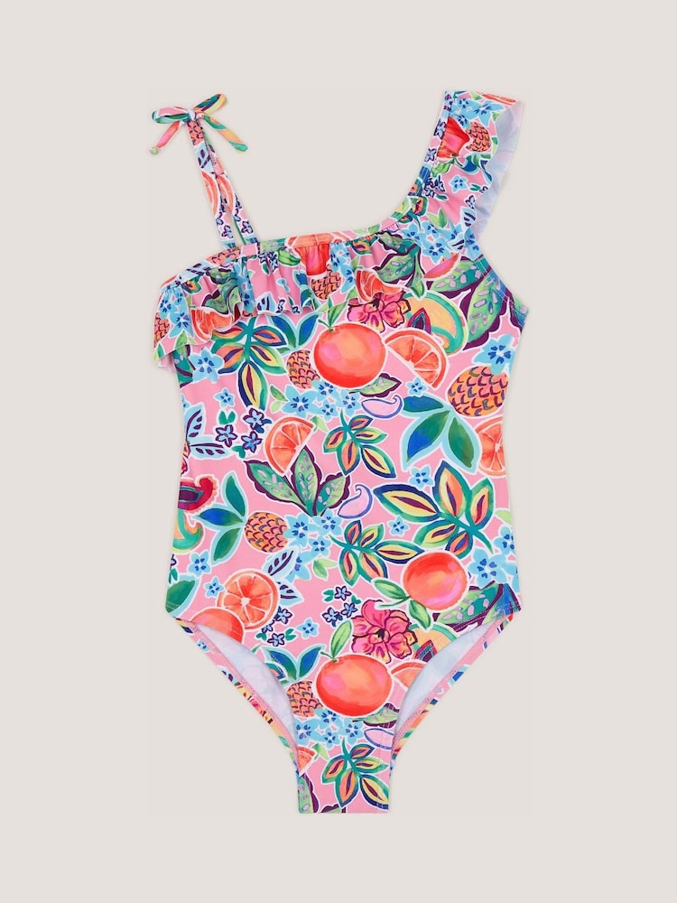 Monsoon Pink Fruit Print Asymmetrical Swimsuit - Image 1 of 2