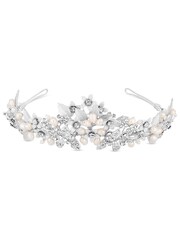 Jon Richard Silver Plated Silver Crystal And Pearl Tiara - Gift Pouch - Image 1 of 1
