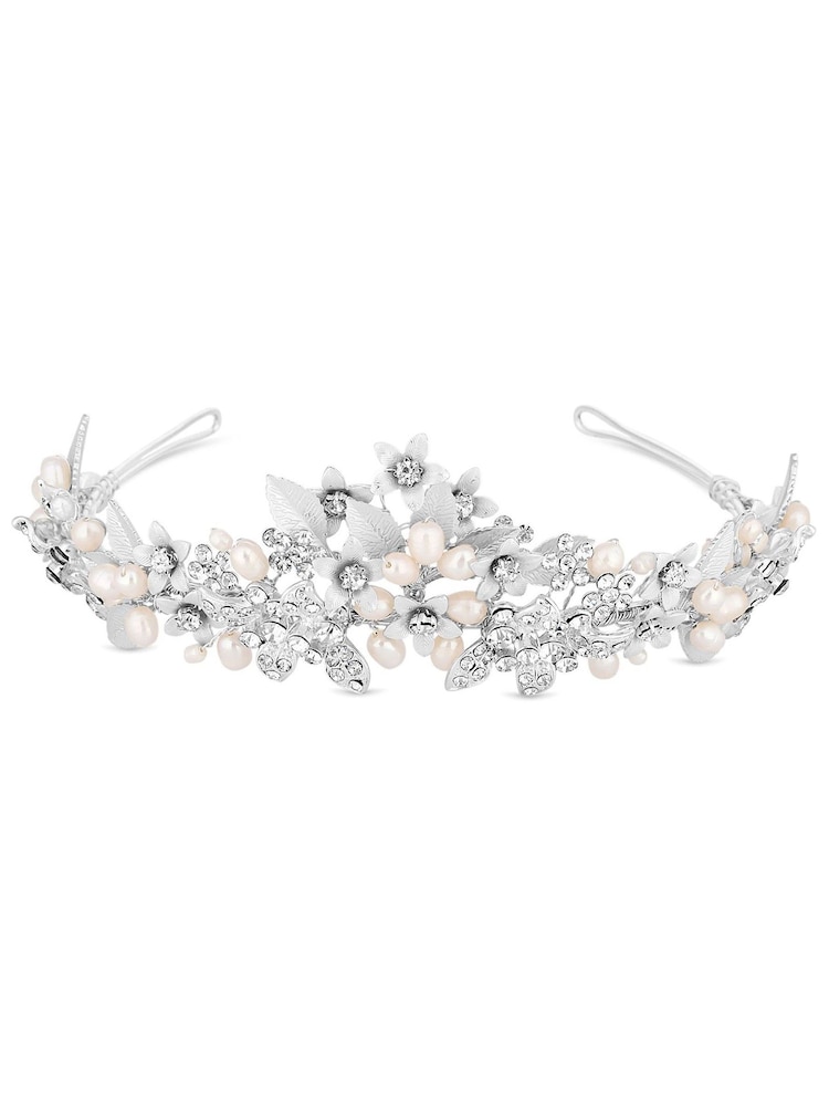 Jon Richard Silver Plated Silver Crystal And Pearl Tiara - Gift Pouch - Image 1 of 1