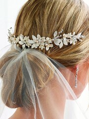 Jon Richard Silver Plated Clara Brushed Leaves Fresh Water Pearl And Crystal Double Comb - Image 1 of 2
