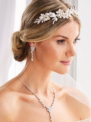 Jon Richard Silver Plated Clara Brushed Leaves Fresh Water Pearl And Crystal Double Comb - Image 2 of 2