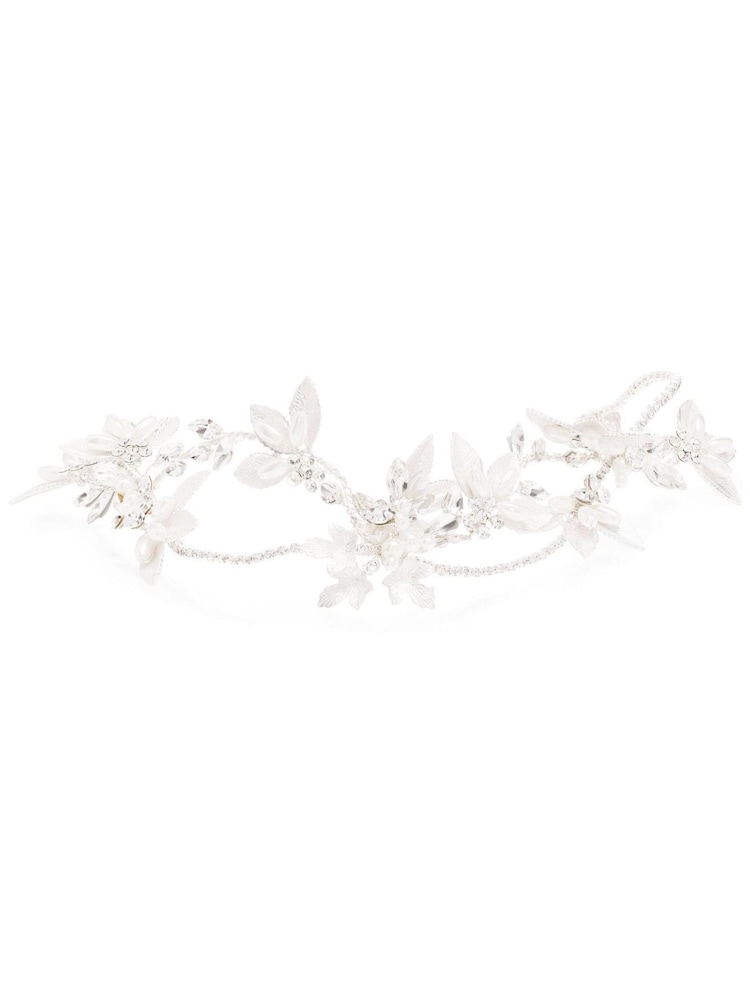 Jon Richard Silver Gloria Silver Plated Cross Over Brushed Leaf And Pearl Hair Vine - Gift Pouch - Image 1 of 2