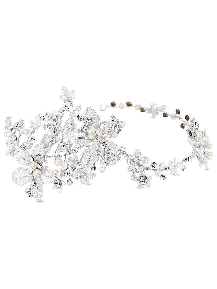 Jon Richard Silver Lila Silver Floral Crystal And Pearl Hair Vine - Gift Pouch - Image 1 of 2