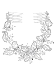Jon Richard Silver Plated Clear Crystal Olivia Pave Leaf Double Hair Comb - Image 1 of 3