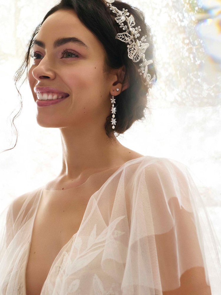 Jon Richard Silver Plated Clear Crystal Olivia Pave Leaf Double Hair Comb - Image 2 of 3 Jon Richard Silver Plated Clear Crystal Olivia Pave Leaf Double Hair Comb - Image 2 of 3
