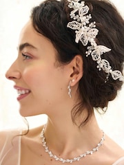 Jon Richard Silver Plated Clear Crystal Olivia Pave Leaf Double Hair Comb - Image 3 of 3