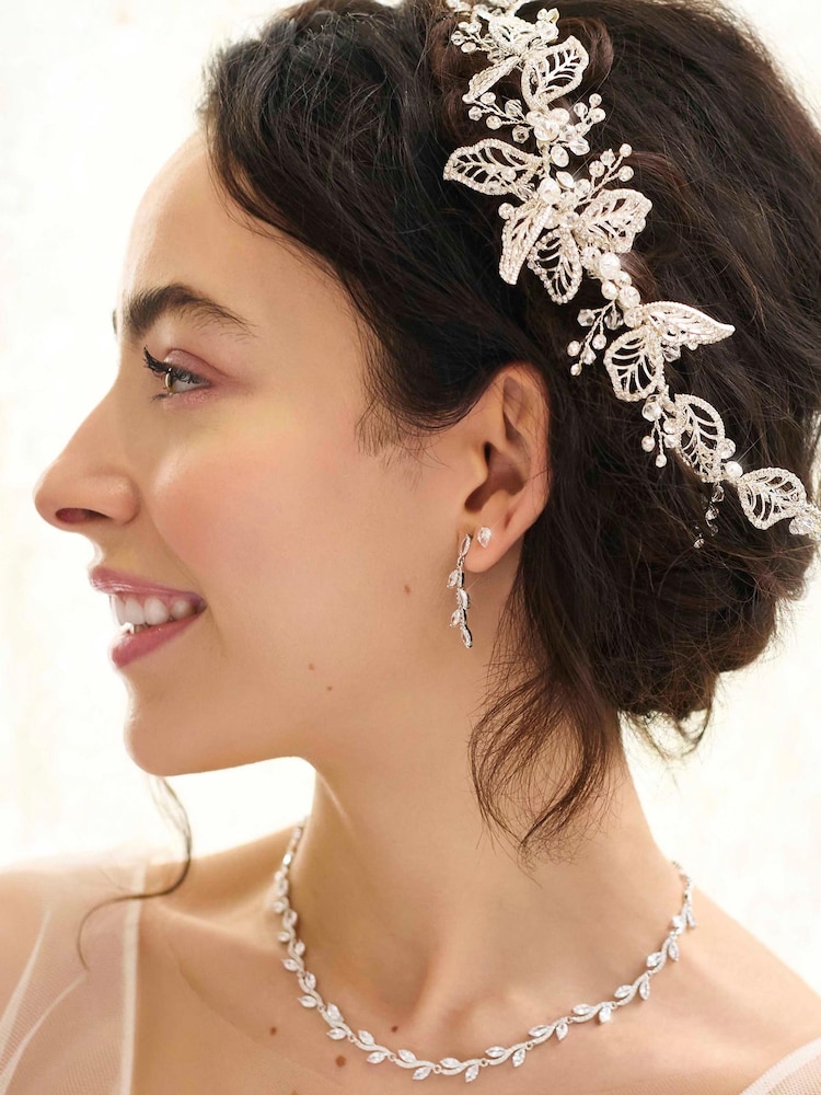 Jon Richard Silver Plated Clear Crystal Olivia Pave Leaf Double Hair Comb - Image 3 of 3