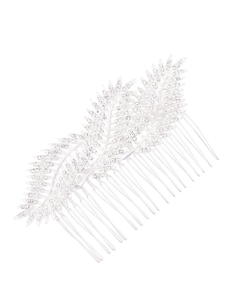 Jon Richard Silver Fern Pave Silver Plated Leaf Comb - Gift Pouch - Image 1 of 1