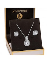 Jon Richard Silver Rhodium Plated Crystal Square Drop Pendant Set - Gift Boxed - Image 1 of 1