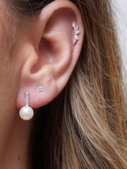 Simply Silver Sterling Silver 925 Freshwater Pearl Cubic Zirconia Bar Drop Earrings - Image 1 of 2