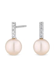 Simply Silver Sterling Silver 925 Freshwater Pearl Cubic Zirconia Bar Drop Earrings - Image 2 of 2