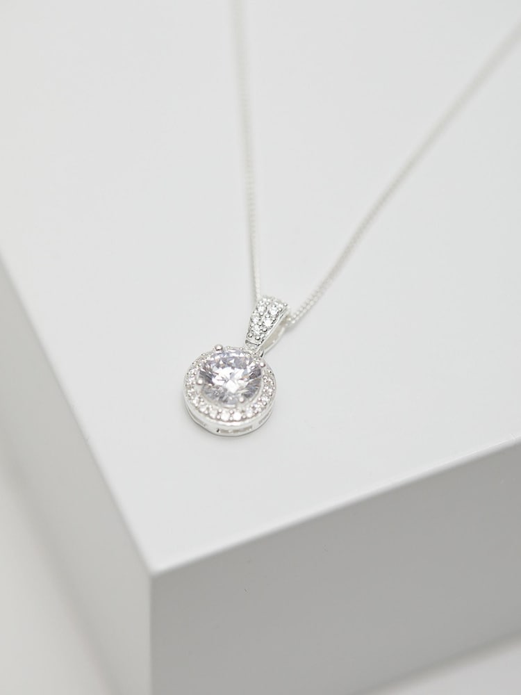 Simply Silver Sterling Silver 925 White Cubic Zirconia Clara Short Pendant Necklace - Image 2 of 3