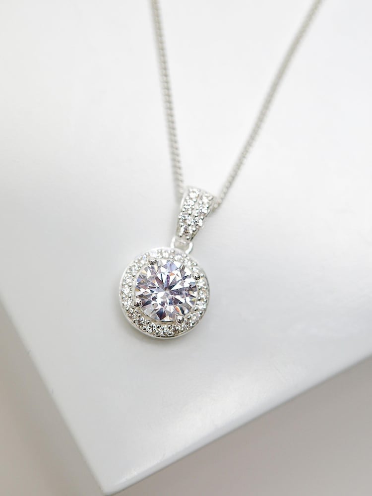Simply Silver Sterling Silver 925 White Cubic Zirconia Clara Short Pendant Necklace - Image 3 of 3
