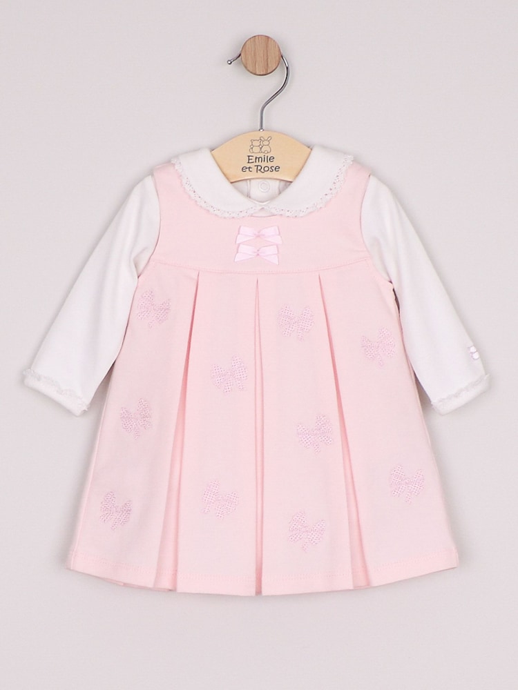 Emile Et Rose Pink Mitzi - Pinafore Dress With Embroidered Bows, Pleats and Body Vest or Top - Image 2 of 7 Emile Et Rose Pink Mitzi - Pinafore Dress With Embroidered Bows, Pleats and Body Vest or Top - Image 2 of 7