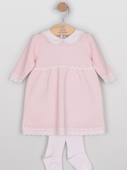 Emile Et Rose Pink Millie - Knitted Dress With Crocheted Edges, Large Collar & Tights - Image 2 of 5