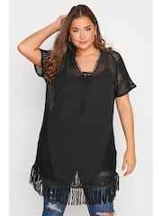 Yours Curve Black Fringe Detail Top - Image 1 of 4