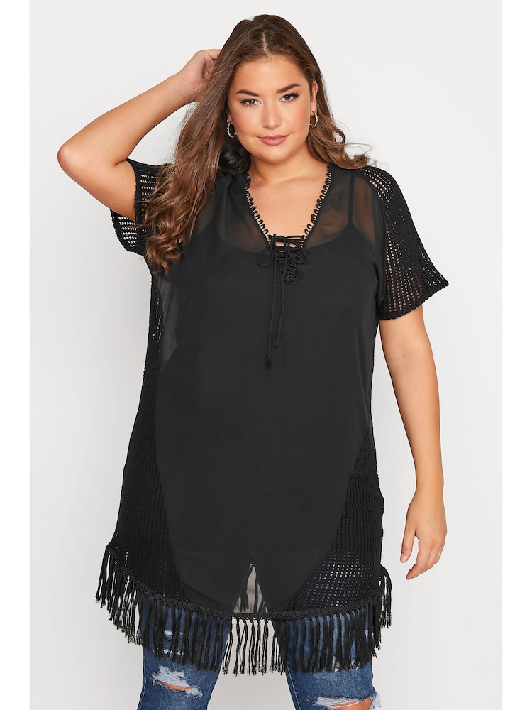 Yours Curve Black Fringe Detail Top - Image 1 of 4
