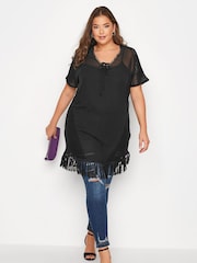 Yours Curve Black Fringe Detail Top - Image 2 of 4