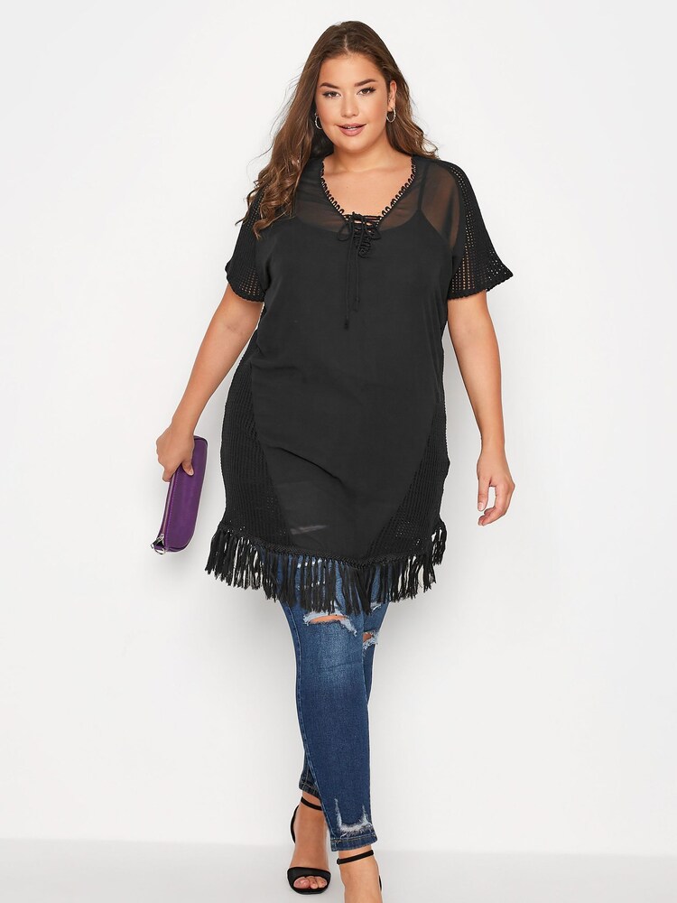 Yours Curve Black Fringe Detail Top - Image 2 of 4 Yours Curve Black Fringe Detail Top - Image 2 of 4