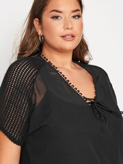 Yours Curve Black Fringe Detail Top - Image 4 of 4