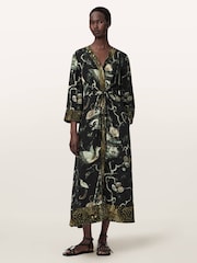 AllSaints Green Diana Wrap Dress - Image 1 of 6