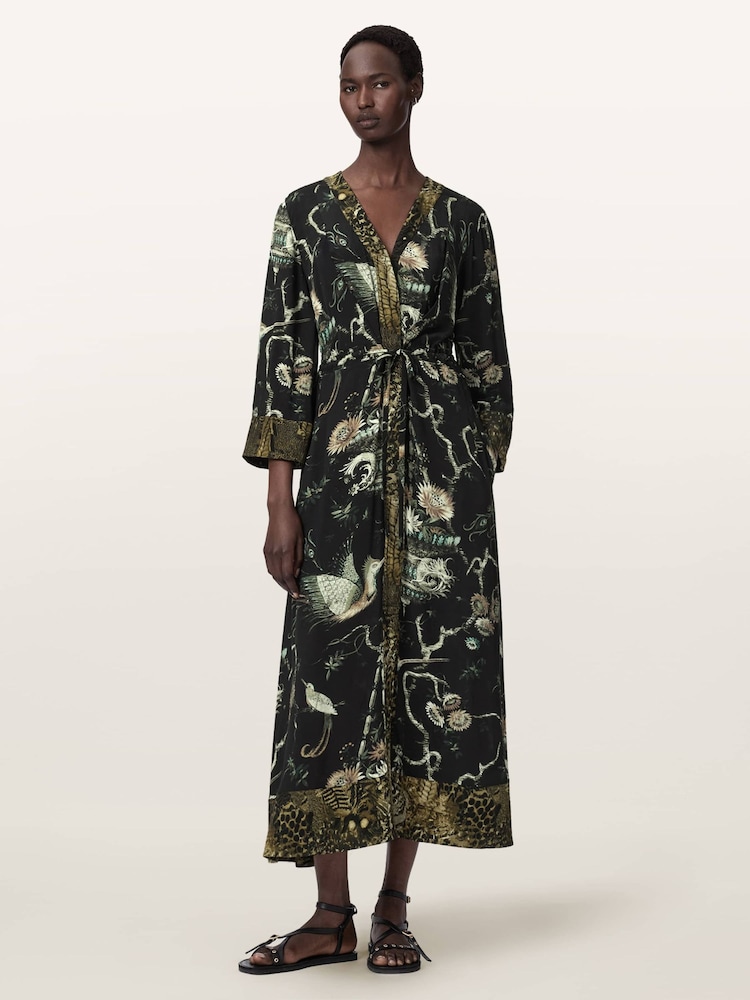 AllSaints Green Diana Wrap Dress - Image 1 of 6