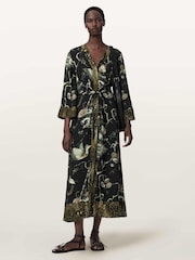 AllSaints Green Diana Wrap Dress - Image 2 of 6