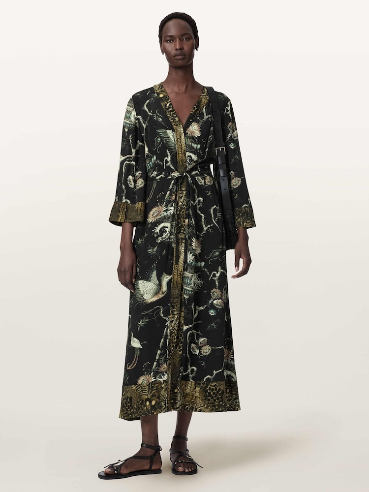 AllSaints Green Diana Wrap Dress - Image 2 of 6