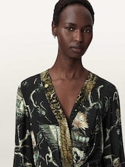 AllSaints Green Diana Wrap Dress - Image 3 of 6