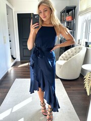 Style Cheat Navy Petite Ariana Halter Frill Midi Dress - Image 1 of 4