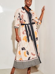 Lipsy Pink Printed Curve Long Sleeve Maxi Shirt Dress - Image 1 of 4